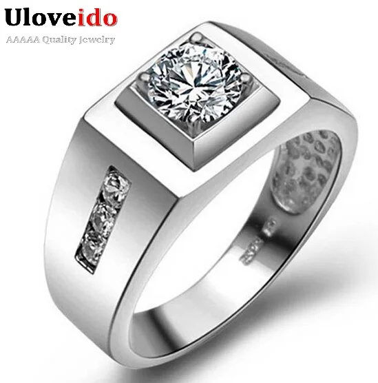 Vintage Jewelry Anel de Prata Men's Big Ring Created Diamond Sterling Silver Bijouterie Male Wedding Accessories Ulove J473