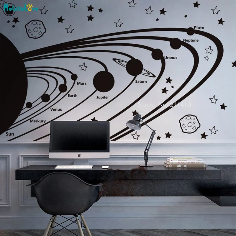 

Solar System Vinyl Wall Decals for Kids Astronomy Nursery Stars Planet Outer Space Decor Self-adhesive Poster Mysterious YT1548