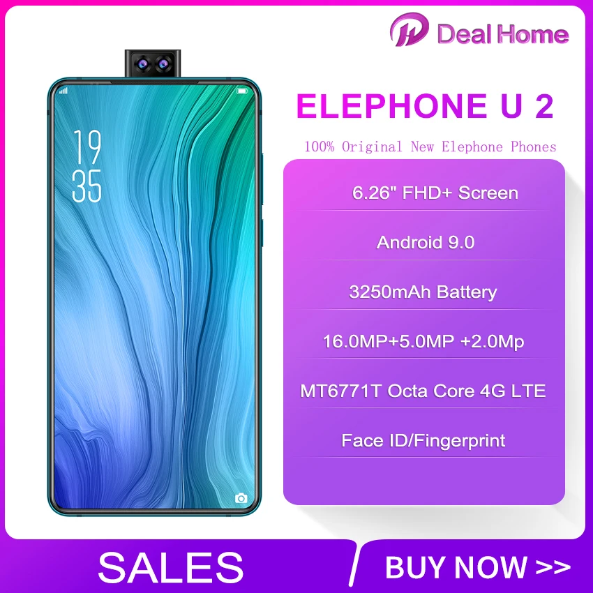 2019 оригинальный elephone U2 6,26 "FHD + безрамочный экран с Экран Face ID 6 ГБ + 128G мобильный телефон Android 9,0 MT6771T Octa Core, 4G, LTE, смартфон