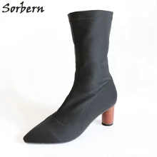 Короткие женские ботинки на низком каблуке; женская обувь из эластичной ткани с круглым носком на каблуке; женская обувь большого размера; цвет на заказ