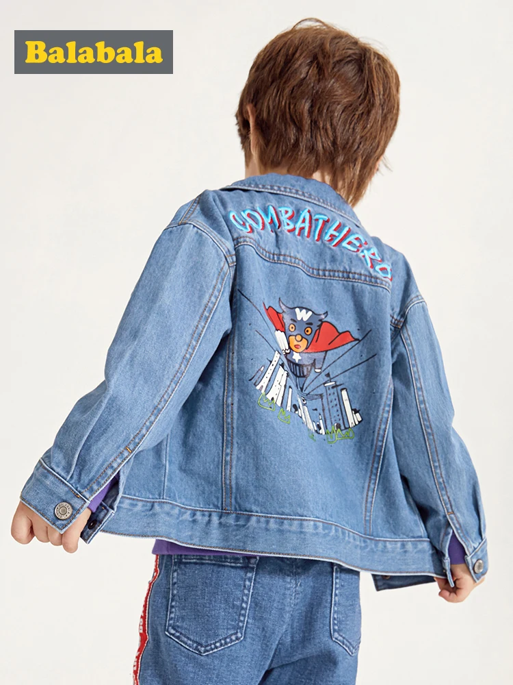 

Balabala Kids Boy Printed Denim Jacket with Collar Fashion Jean Jacket Children Toddler Boy Spring Autumn Coat Clothes Clothing