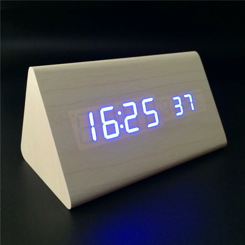Acoustic control Calendar Alarm Thermometer Wooden clock LED display