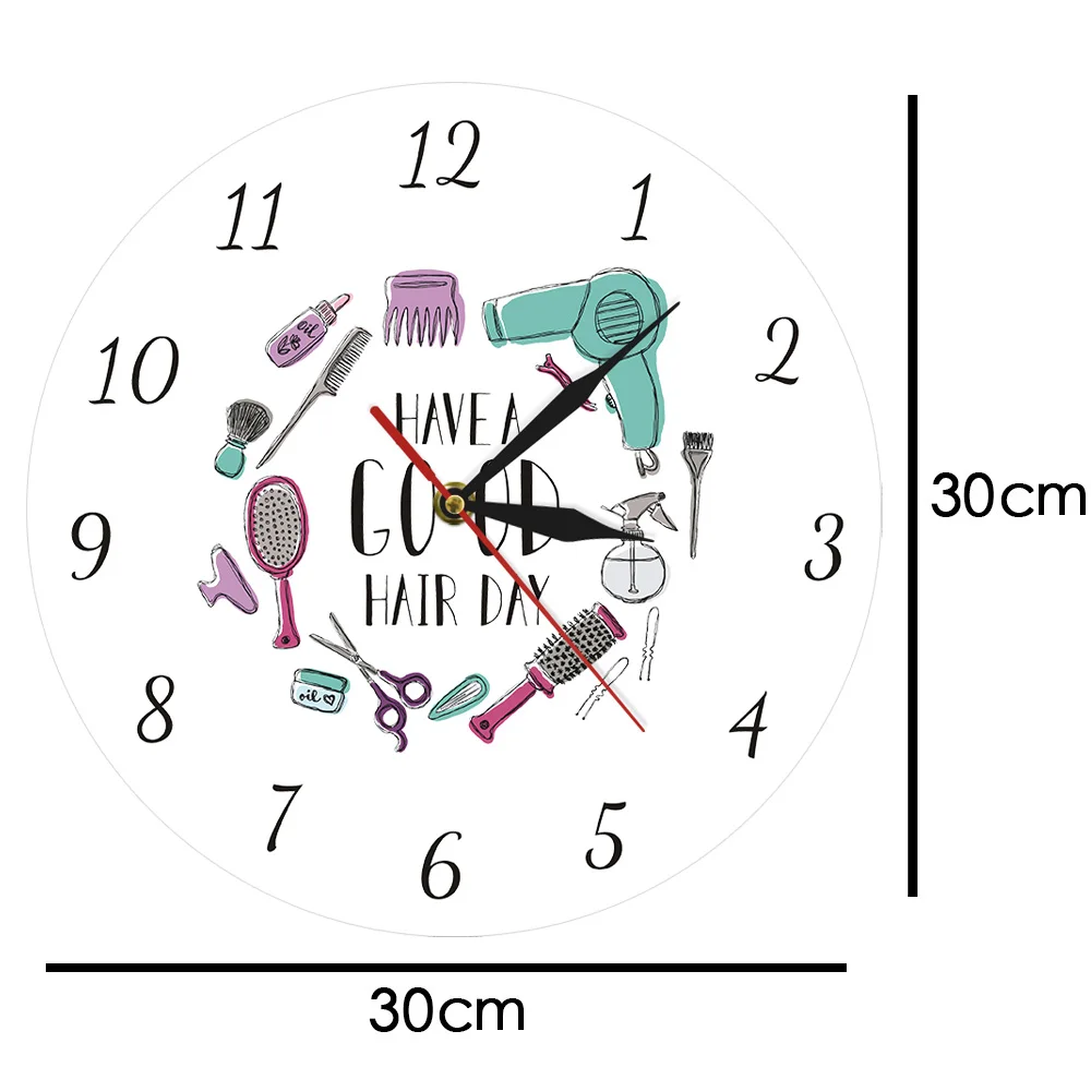 У хорошего дня волос современные настенные часы Парикмахерская Настенный декор парикмахер красота печать столовая круглые Настенные часы