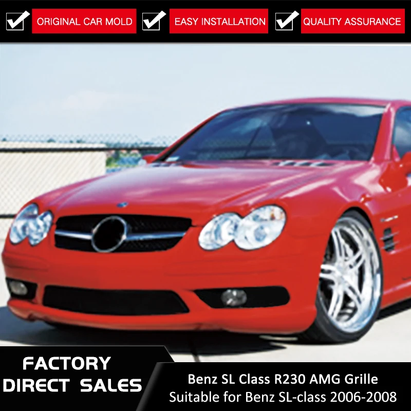 

Auto Car Racing Grill Replacement Grille For Mercedes Benz SL Class R230 2007~2009 AMG Emblems Mesh Radiator Front Bumper Modify