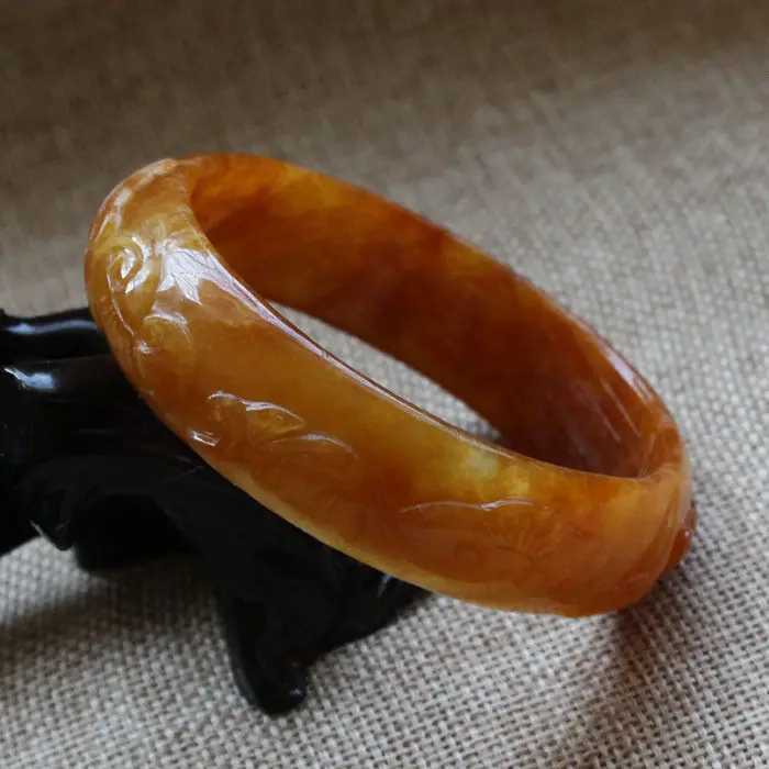 

57mm Chinese Hand-carved Emerald Brown Jadeite Jade Gems Bracelet Bangle A5752