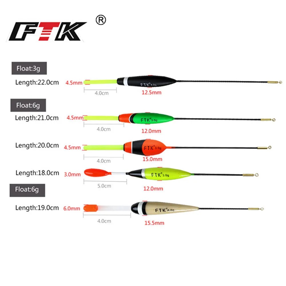 

FTK 5Pcs/Lot 3g 6g Fishing Floats Set Buoy Bobber Fishing Light Stick Floats Fluctuate Mix Size Color For Fishing Accessories 30