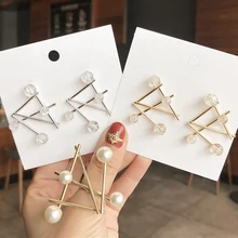 MENGJIQIAO новые корейские серьги-гвоздики с искусственным жемчугом и геометрическим кристаллом для женщин элегантные ювелирные изделия с неровным крестом Oorbellen подарок