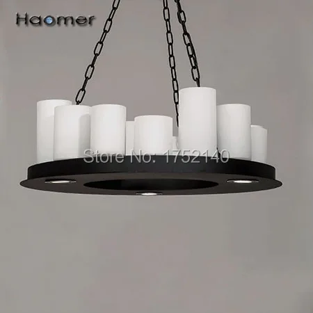 title Beautiful circular LED chandeliers Diameter 70 cm, candlesticks shape. 8 E27 E14 bulbs base, 1 spotlight. Iron lamp, glass shade, retro style. Haomer
