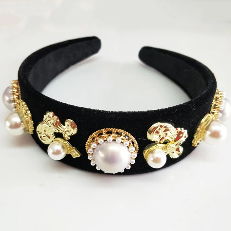 High Quality Women Pearl Hair Hoops Fashion Hairbands Color Crystal Rose Hairpin Girl Hair Accessories Wholesale Tire Head band