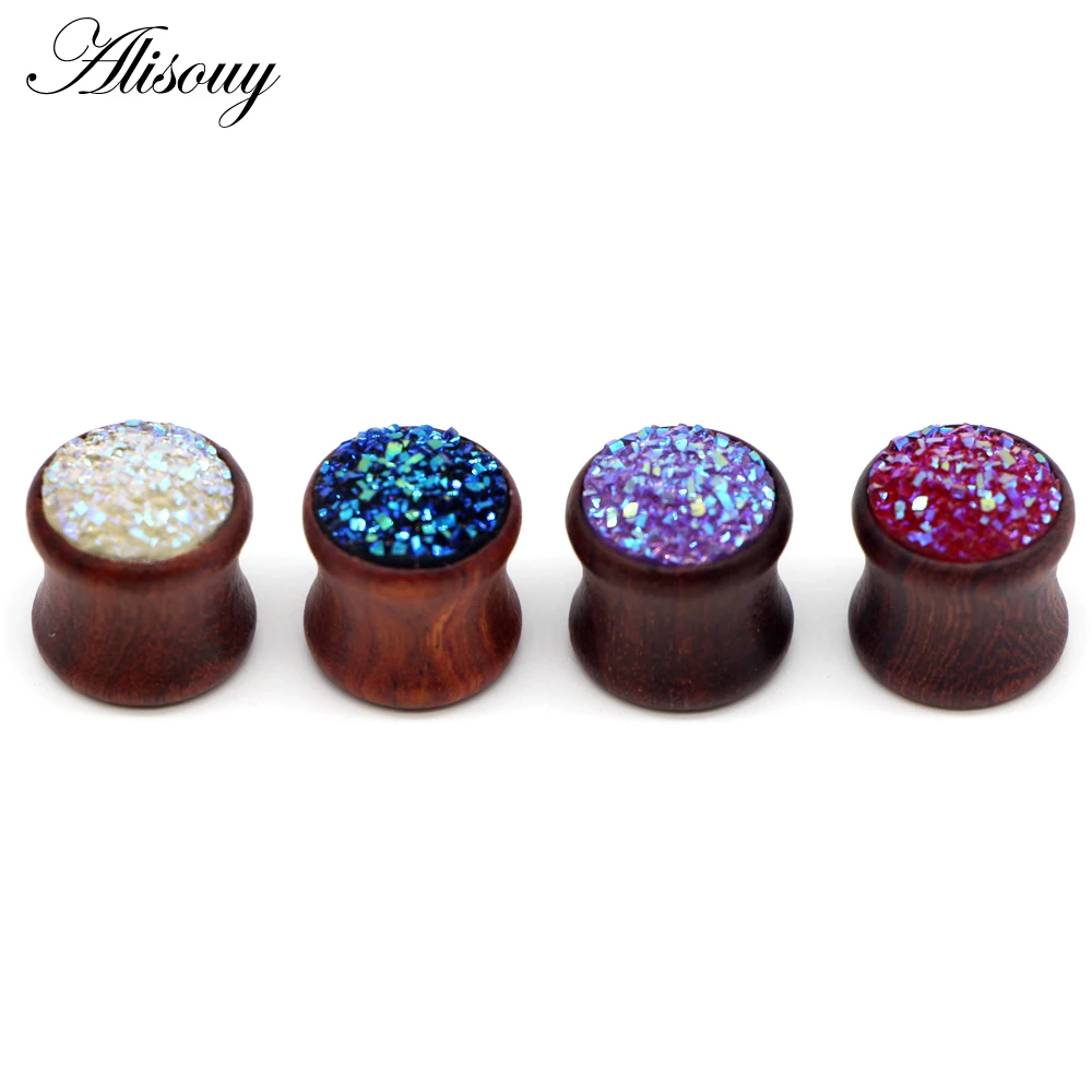 

Alisouy 2PCS Ear Expander Wooden ear Piercing Ear Plugs Tunnels crystal tunnel plug Gauge 10-20mm Expander Body Piercing Jewelry