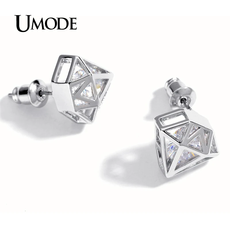 UMODE Brand Crystal Stud Earrings For Women Jewelry Fashion Spike Shape Boucle D'oreille Rose Gold Color Aros Gifts AUE0253A