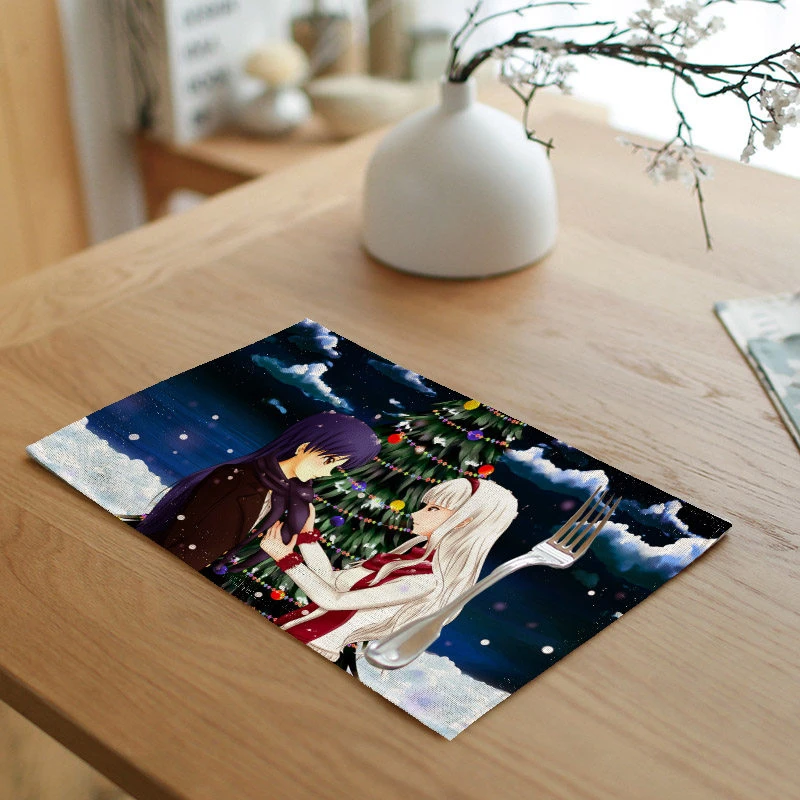 Servilletas de lino con estampado navideño de un lado paño para mesa árbol de dibujos animados cocina té y café Servilletas de lino con estampado navideño de un lado paño para mesa árbol de dibujos animados cocina té y café