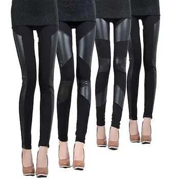 

HOT Sale Ladies Leather Look Panel Leggings Jeggings Womens Stretch Trousers Black pants