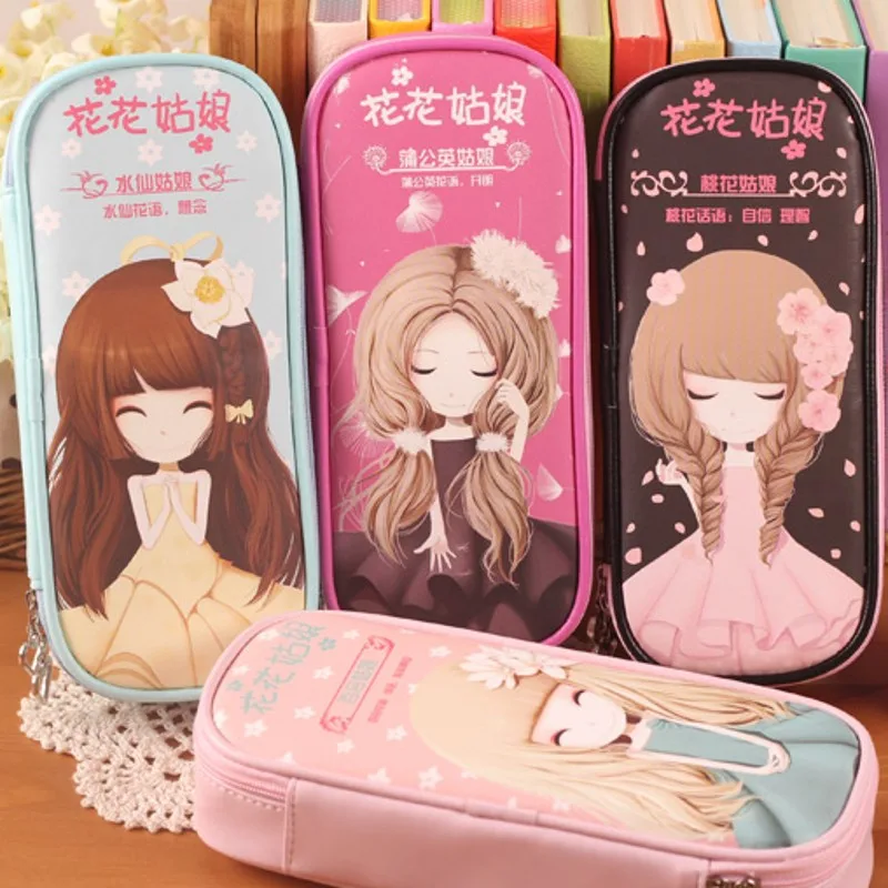 Lovely girls Pencil large capacity Korean student stationery pencil box
