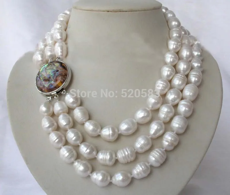 

stunning 3rows big 16mm baroque white freshwater cultured pearl necklace (A0513)