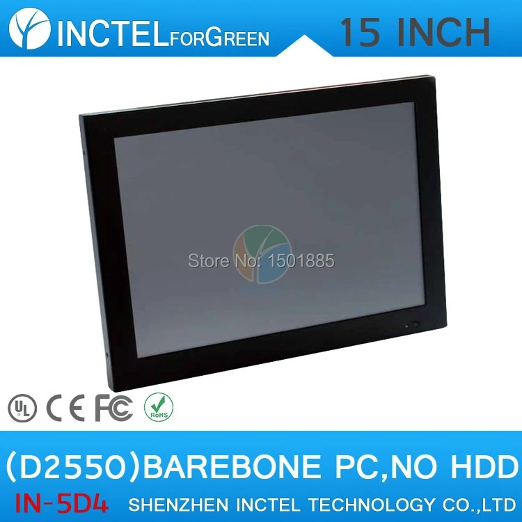 

15 Inch LED touchscreen all-in-one computer barebone panel 2mm ultra-thin computer with Intel Atom D2550 Dual Core 1.86Ghz CPU