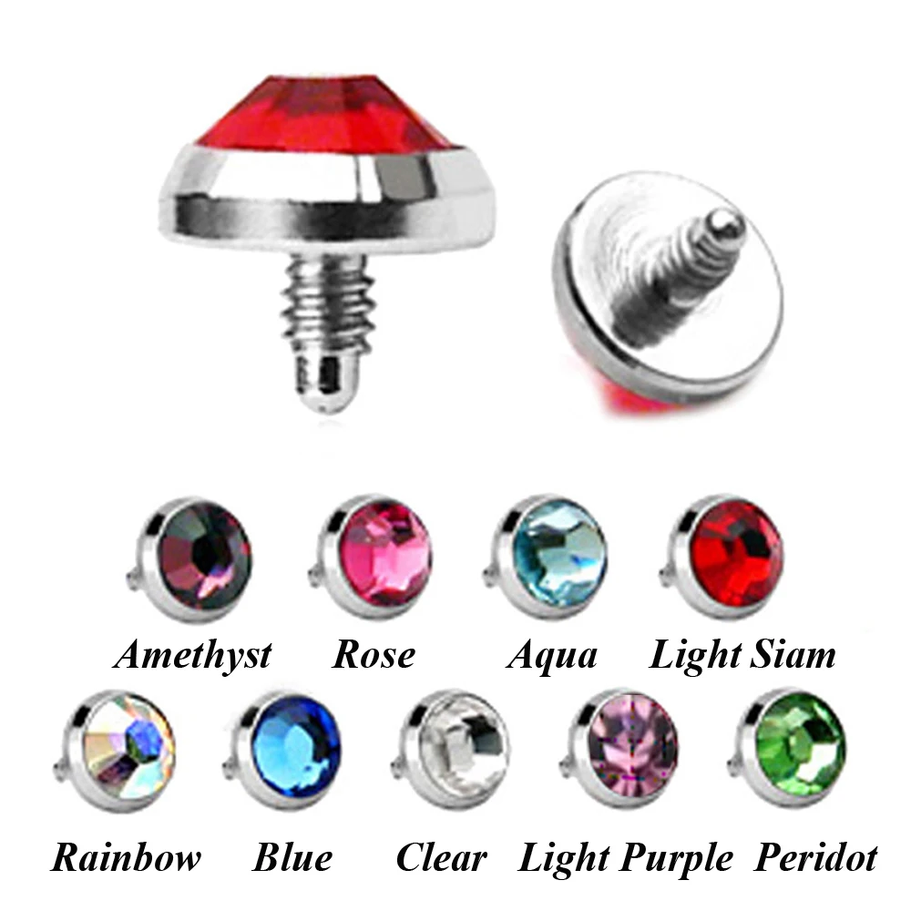 Set 15 Top Per Piercing Dermico In Acciaio Inox 316L - 16G, Con CZ Diamantato, Per Uomo E Donna