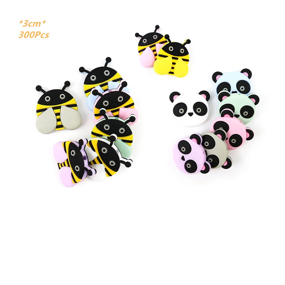 

300Pcs Animal Silicone Beads Bee Panda 3cm Cartoon Baby Teether Bead Pearl Silicone Honeybee Teething Toy Baby Products BPA Free