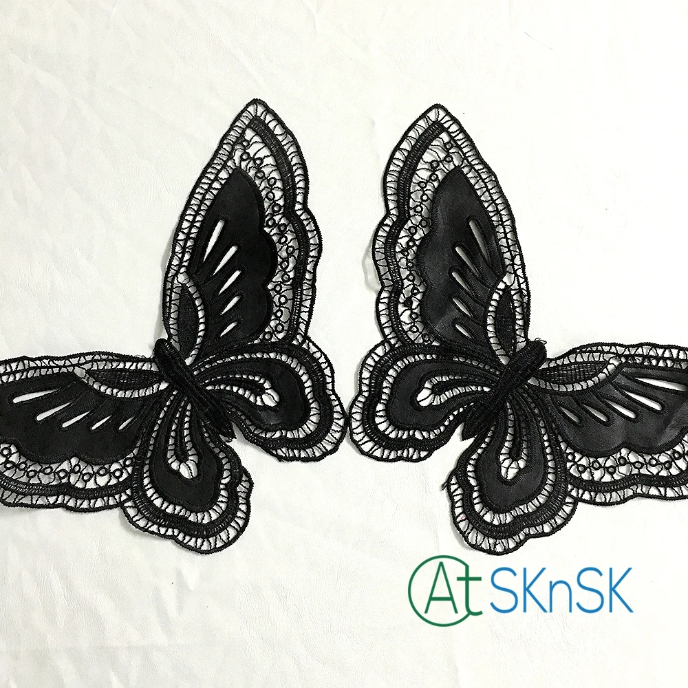 500pcs 34cm*20cm Embroidered iron on patches for clothes black butterfly sequins clothing DIY