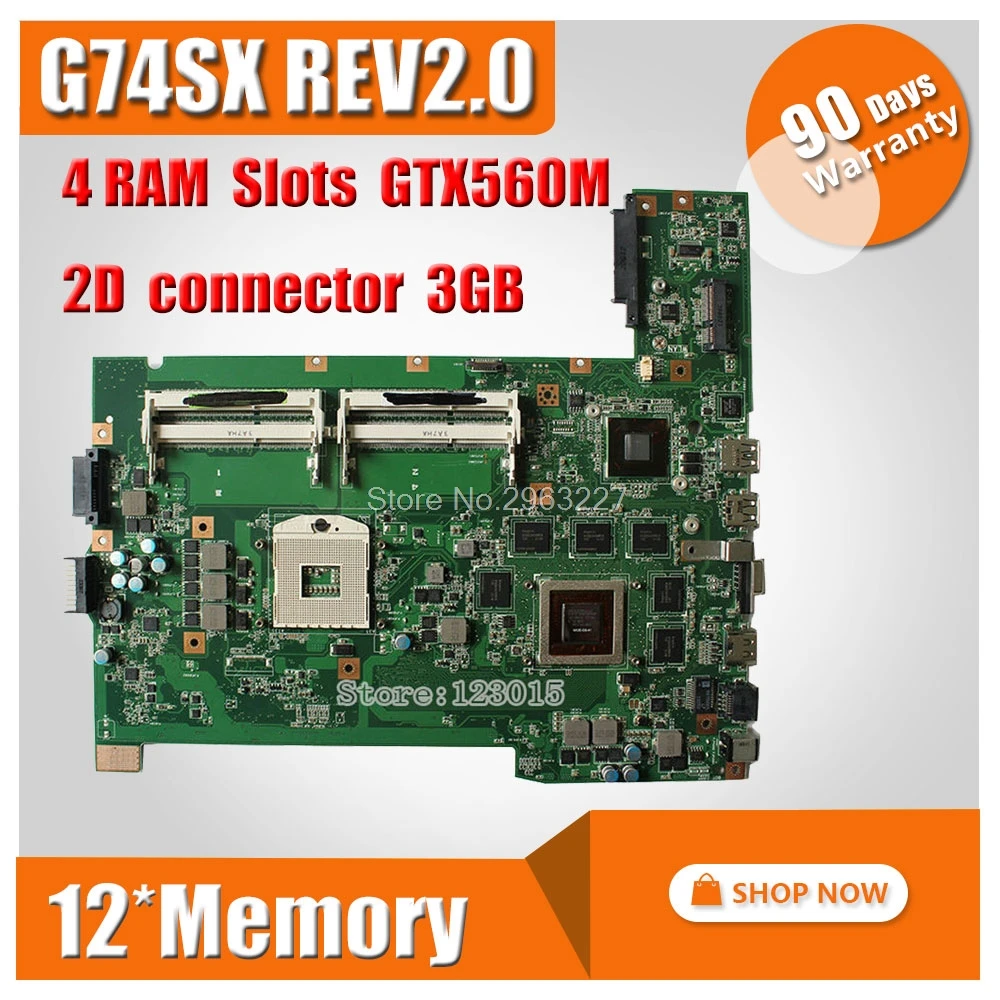 Original Laptop Motherboard For ASUS G74SX mainboard 12* memory with 2D connector GTX560M 3GB DDR3 4 Ram Slots 100% tested цена Original Laptop Motherboard For ASUS G74SX mainboard 12* memory with 2D connector GTX560M 3GB DDR3 4 Ram Slots 100% tested цены онлайн