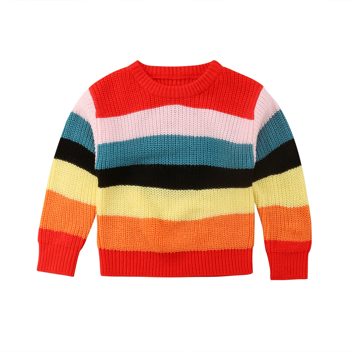 

Pudcoco Children Girls Autumn Jumper Casual Long Sleeve Warm Sweaters Colorful Striped Sweaters Age 1-6Y