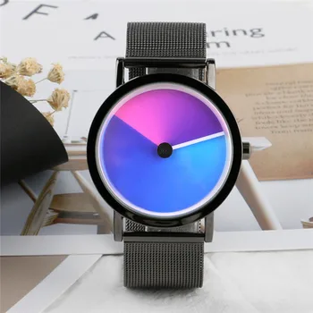 

Geek Stylish Men Watch Creative Colorful Vortex Dial Stainless Steel Mesh Band Minimalist Spiral Quartz Wristwatch Sci-fi Clocks
