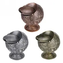 1pc Durable Vintage Art Craft Ashtray Metal Round Ball Stamped Mini Ashtray Pattern Gift Decoration