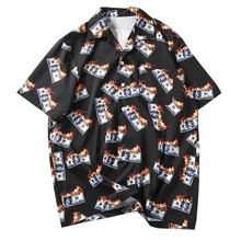 Летняя хлопковая Праздничная рубашка с принтом, мужские Гавайские рубашки, летние рубашки с отложным воротником, уличная рубашка в стиле хип-хоп