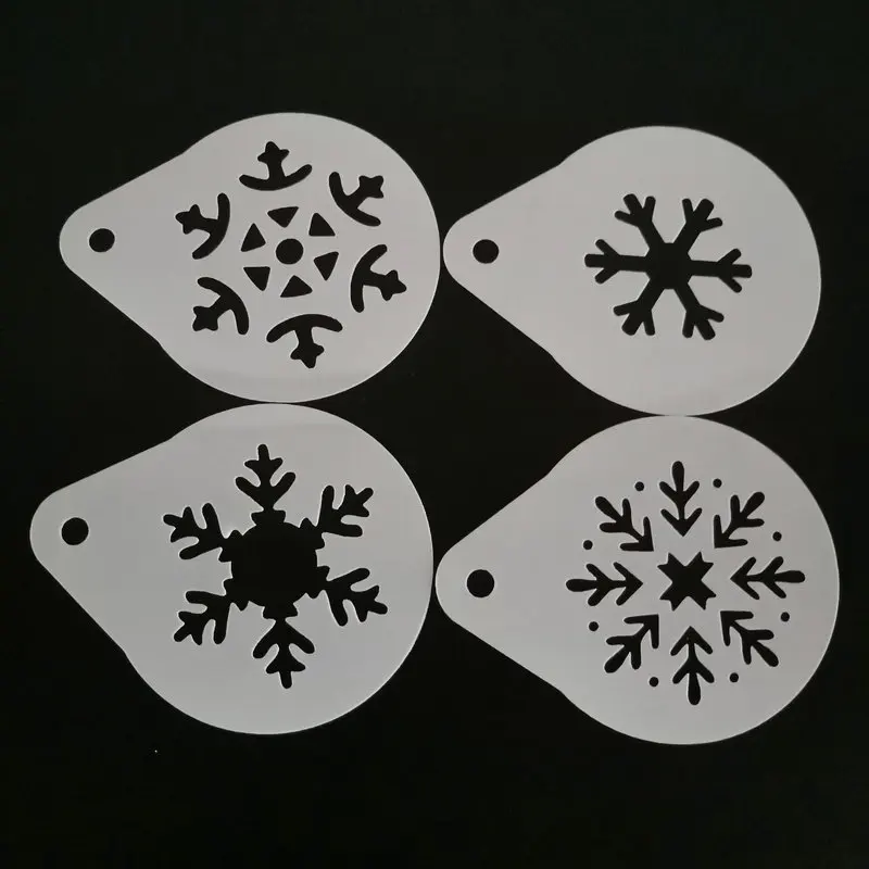 4 шт. 2,8 дюймов рождественские снежинки бариста арт трафареты для выпечки печений кекс капучино кофе шаблон Strew Pad Duster Спрей инструменты