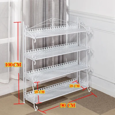 Континентальный складной многослойный Железный цветочный стеллаж напольный стиль балкон бонсай металлическая полка для обуви - Цвет: white4flr90x25x100cm