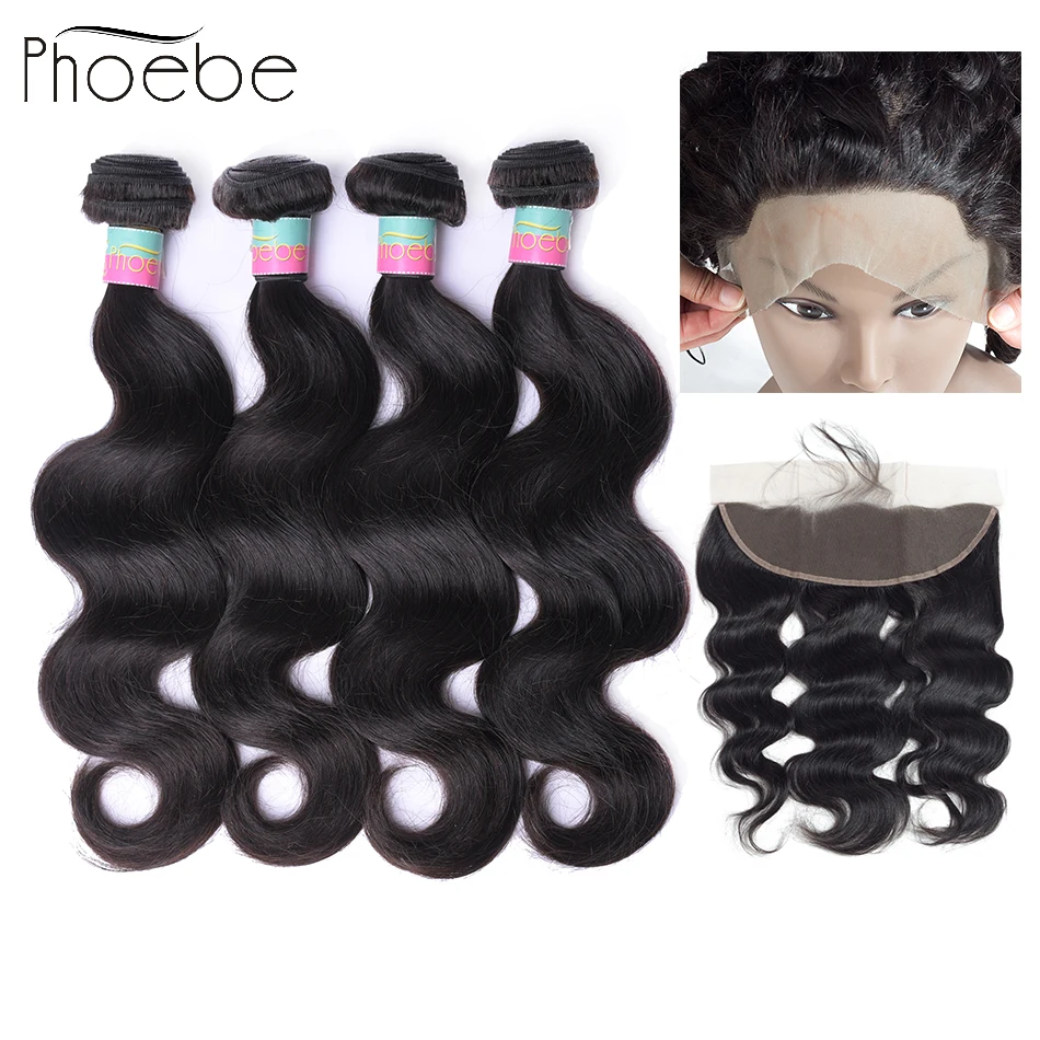 

Phoebe Hair Peruvian 100% Human Hair Extensions Pre-Colored Body Wave 4 Bundles With 13*4 Lace Closure 5 Pcs Non Remy