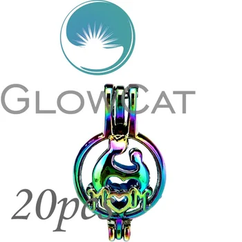 

20x CC561 Rainbow Color Mother Baby Beads Cage Jewelry Making Essential Oil Diffuser Pearl Cage Locket Pendant
