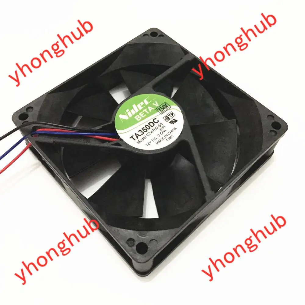 Серверный охлаждающий вентилятор Nidec TA350DC C34709 58 DC 12V 0.50A 3 провода 90x90x25 мм|square fan|nidec