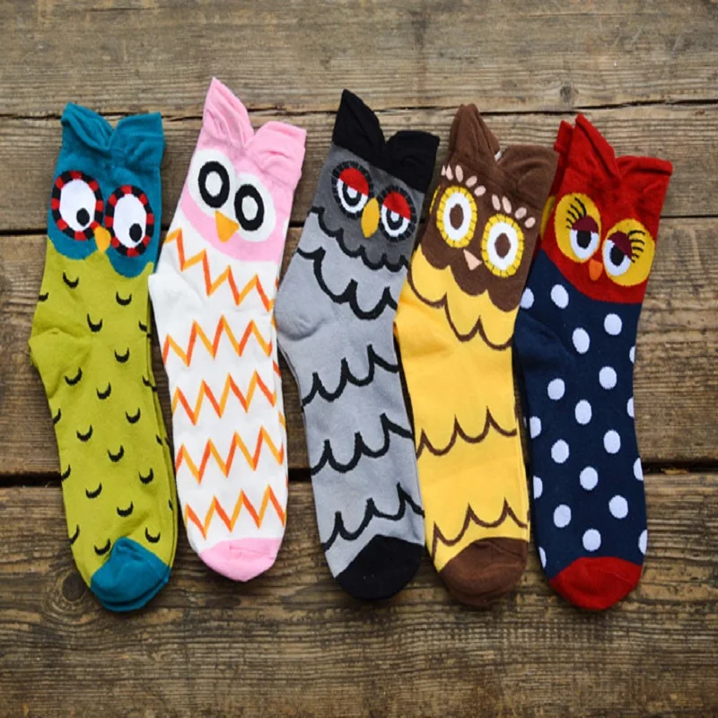 

2018 Top Fashion New Arrival Casual Geometric Calcetines Mujer Women Socks Cute Cartoon 3d Owl Cotton Female Socks