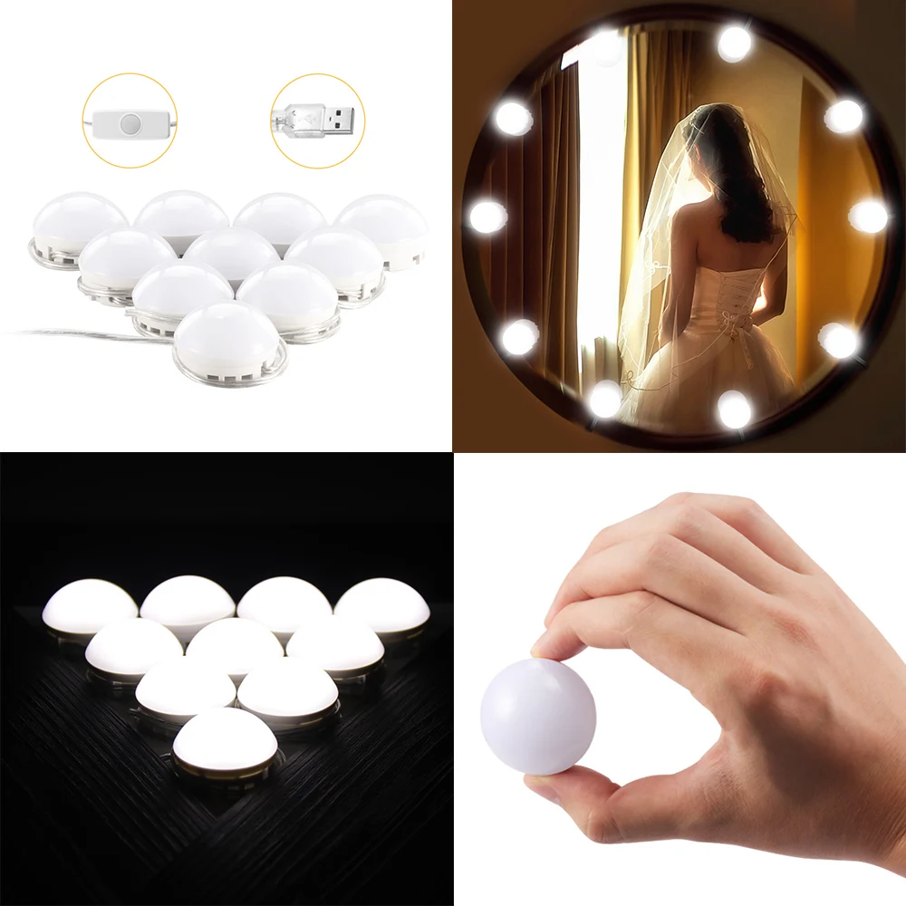 10Pcs Vanity Mirror LED Light Bulbs Lamp Kit For Dressing Table Room