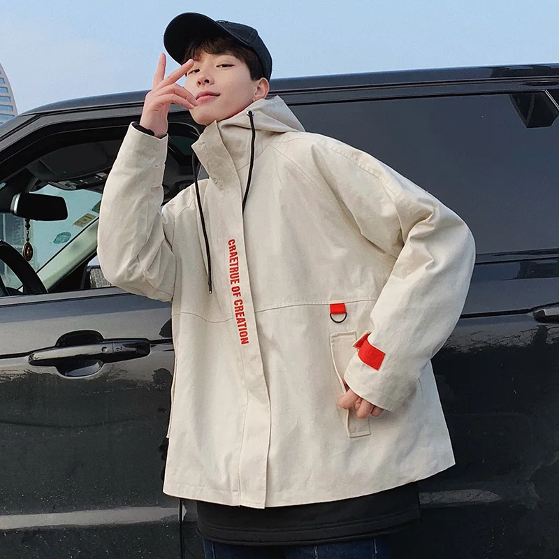 Khaki Cargo Jacket Men Japanese Swag Hip Hop Streetwear Jackets Mens Casual Erkek Mont Coat Heren Kleding Punk Rave Clothes 5J84