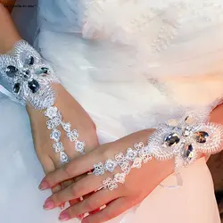 Оптовая продажа свадебные аксессуары 2019 Новый кружево кристалл Роскошные белые свадебные перчатки короткие свадебные перчатки настоящая