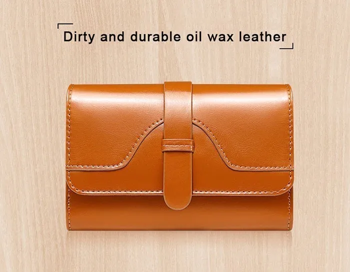 NewTri Fold Genuine Leather Women Wallet Short Luxury Brand Zipper Wallet Ladies Small Coin Purse Card Holder Oil Wallet