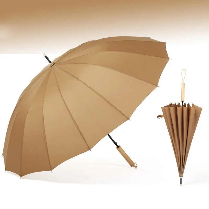 Yesello длинный зонт цвета Макарон 16K с ветрозащитной гладкой деревянной ручкой большой мужской зонт от дождя черный элегантный деловой зонт - Цвет: Коричневый