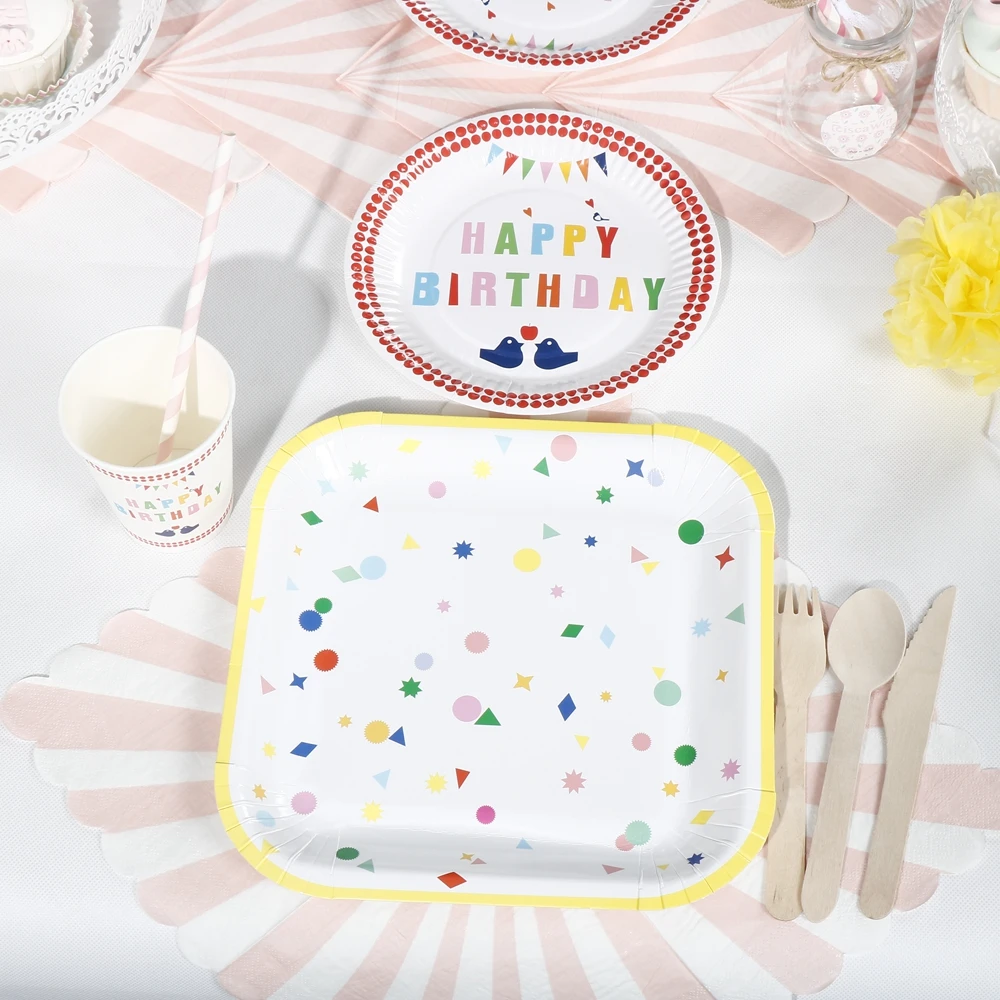 

Riscawin 90pcs Happy Birthday Paper Plates Birthday Party Decoration For 10 Packs Disposable Tableware Set Baby Shower Supplies