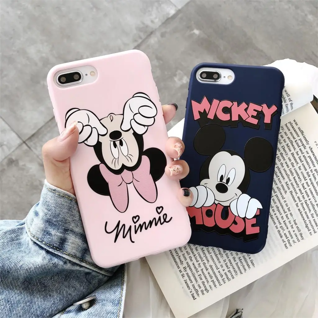 

3D Relief Candy Couples Funda Love Mickey Minnie Phone Case for iphone X XR XS Max 6 6S 7 8 Plus 10 Cover Soft Silicone Coque