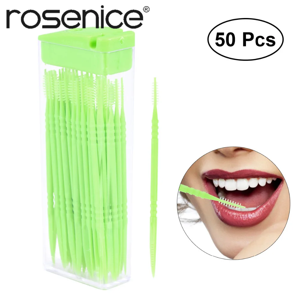 

ROSENICE 50pcs Portable Dental Tooth Pick Interdental Brush Plastic Oral Toothpicks with Case (Random Color)