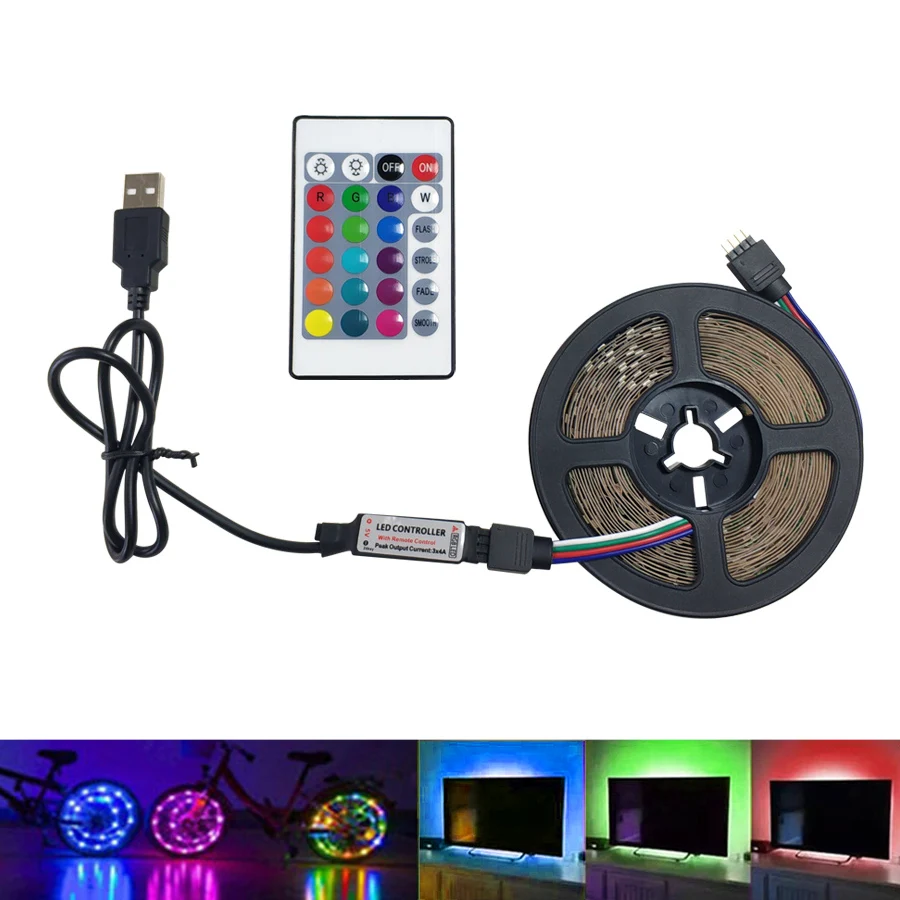 

RGB LED Strip USB SMD2835 Led Strip Light Tape Diode Neon Ribbon TV Desktop Screen Background Bias lighting 2.5M with controller