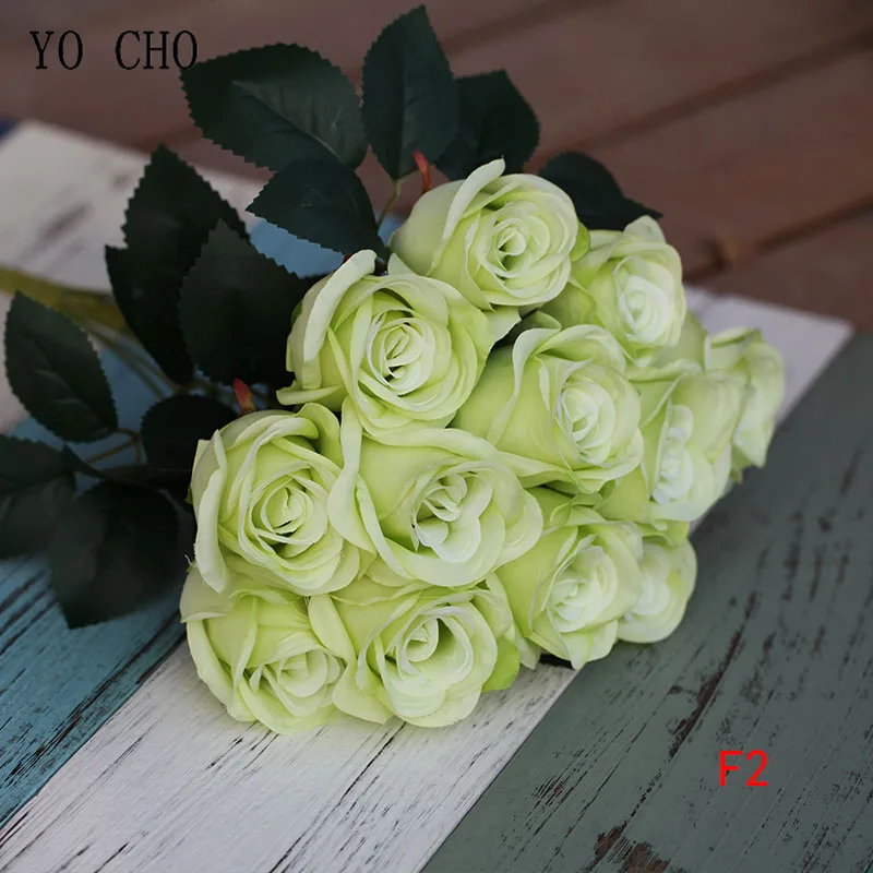 YO CHO Свадебный букет невесты букет цветов цветок из искусственного шелка 12 головок розы Nosegay розовый DIY украшения для домашнего праздника