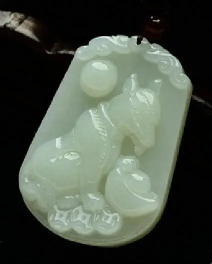 

Natural Real HeTian Yu Chinese Ancient Zodiac Dog Carved Lucky Pendant + certificate Necklace Fashion Pendants Jewelry