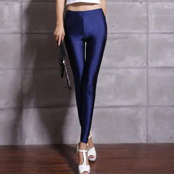 Hot Selling 2020 Women Solid Color Fluorescent Shiny Pant Leggings Large Size Spandex Shinny Elasticity