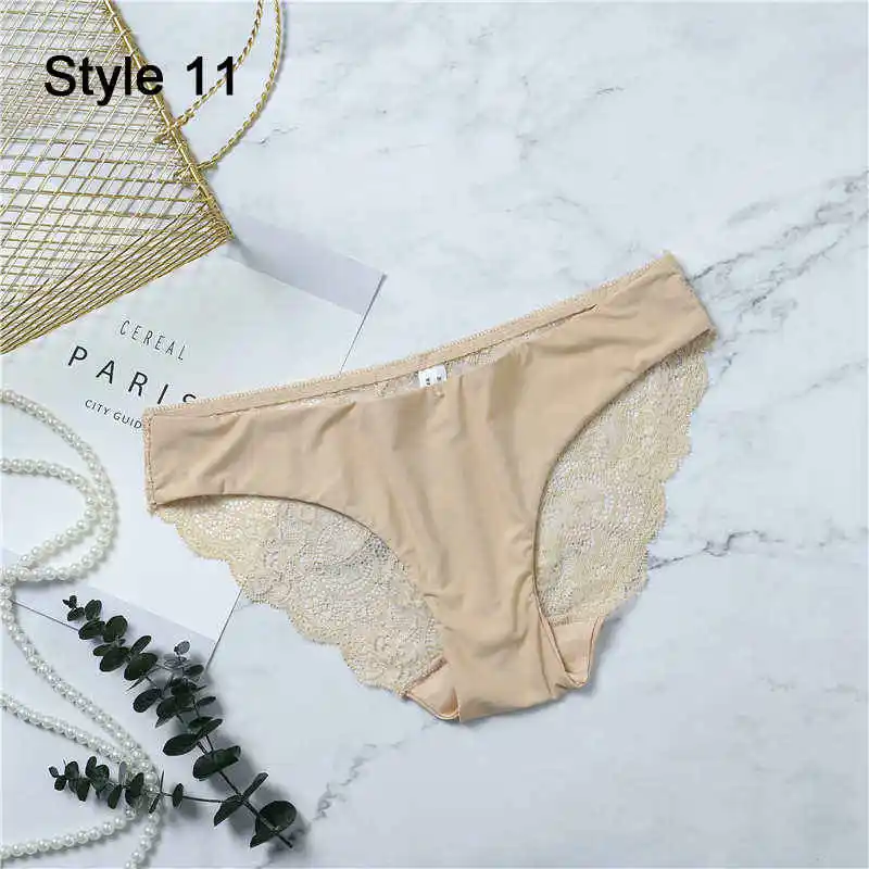 Sexy Seamless Lace Brief For Women Sexy Lace Ice Silk Underwear 21 Color Fashion Soft Lingerie Female Panties