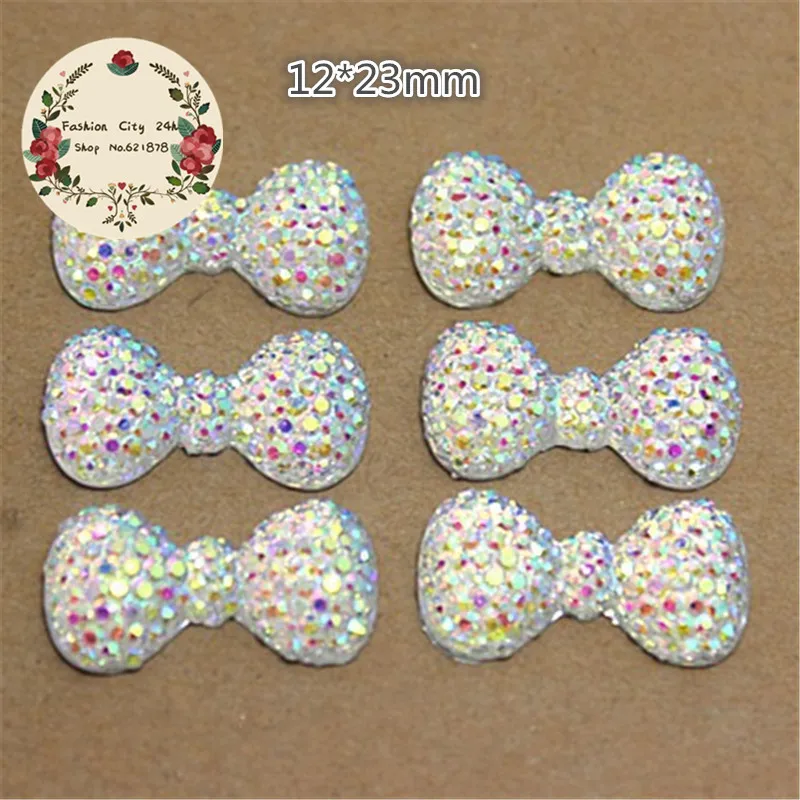 

50pcs 12*23mm Bling Clear AB Resin Starry Rhinestone Bow Flatback Cabochon DIY Craft decoration