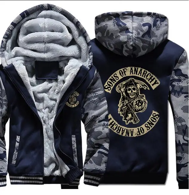 

TV children anarchy SOA men's zipper liberalism camouflage jacket casual sweatshirt winter thick punk warm Mayans.MC hooded
