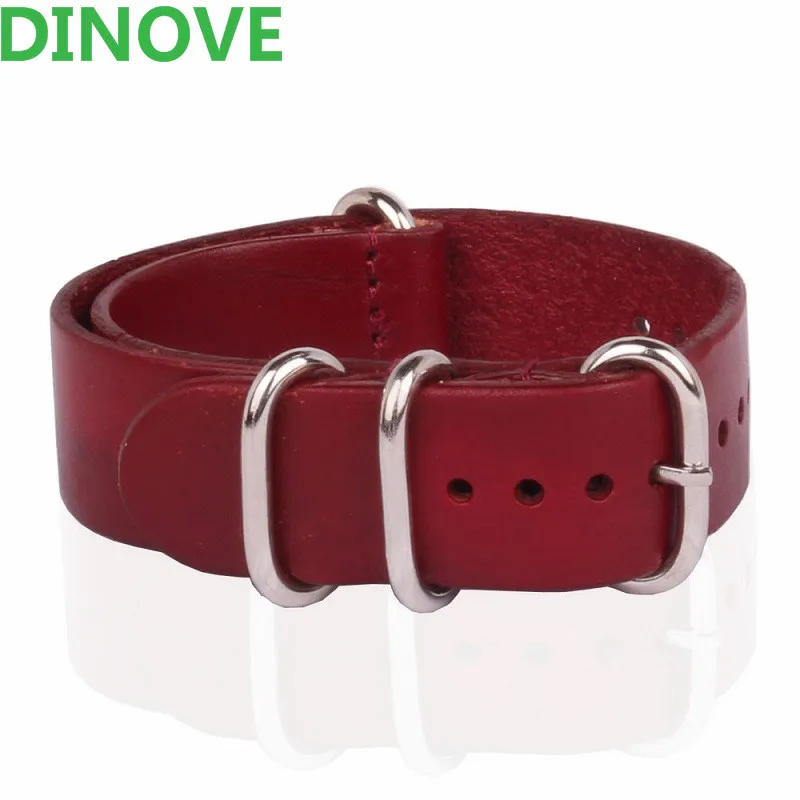 DINOVE Brand 1PCS High quality 20MM 22MM 24MM Bracelet Straps Red Genuine Leather Watch band For